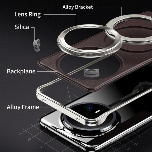 For Huawei Mate 60 Metal Frameless Plain Leather MagSafe Holder Phone Case(Black)