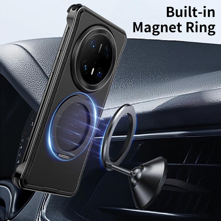 For Huawei Mate 60 Pro+ Metal Frameless Plain Leather MagSafe Holder Phone Case(Black)