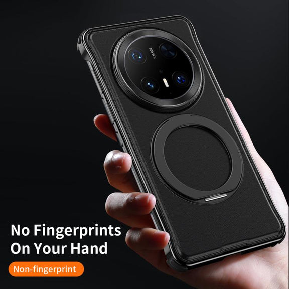 For Huawei Mate 70 Metal Frameless Plain Leather MagSafe Holder Phone Case(Black)