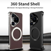 For Huawei Pura 70 Metal Frameless Plain Leather MagSafe Holder Phone Case(Brown)