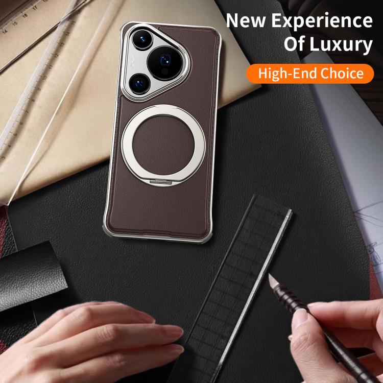 For Huawei Pura 70 Metal Frameless Plain Leather MagSafe Holder Phone Case(Black)