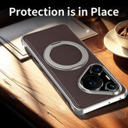 For Huawei Pura 70 Pro Metal Frameless Plain Leather MagSafe Holder Phone Case(Brown)