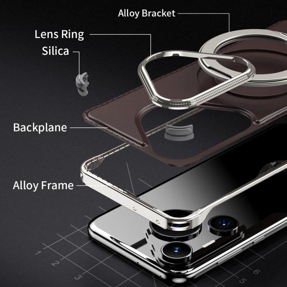 For Huawei Pura 70 Pro Metal Frameless Plain Leather MagSafe Holder Phone Case(Black)