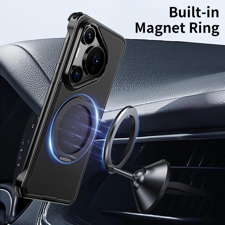 For Huawei Pura 70 Pro+ Metal Frameless Plain Leather MagSafe Holder Phone Case(Black)