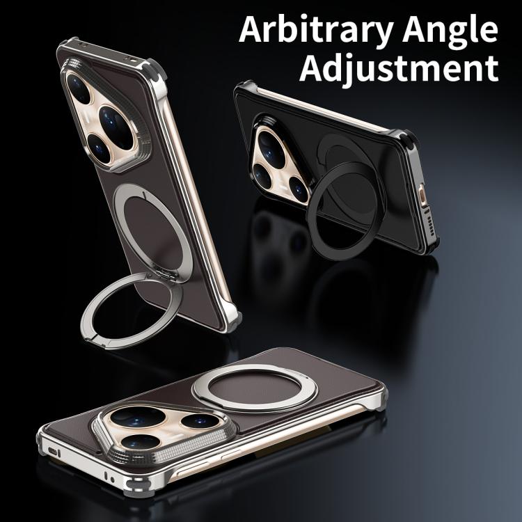 For Huawei Pura 80 Pro 5G Metal Frameless Plain Leather MagSafe Holder Phone Case(Black)