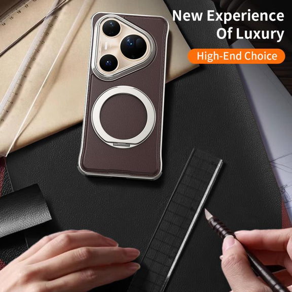 For Huawei Pura 80 Pro 5G Metal Frameless Plain Leather MagSafe Holder Phone Case(Black)