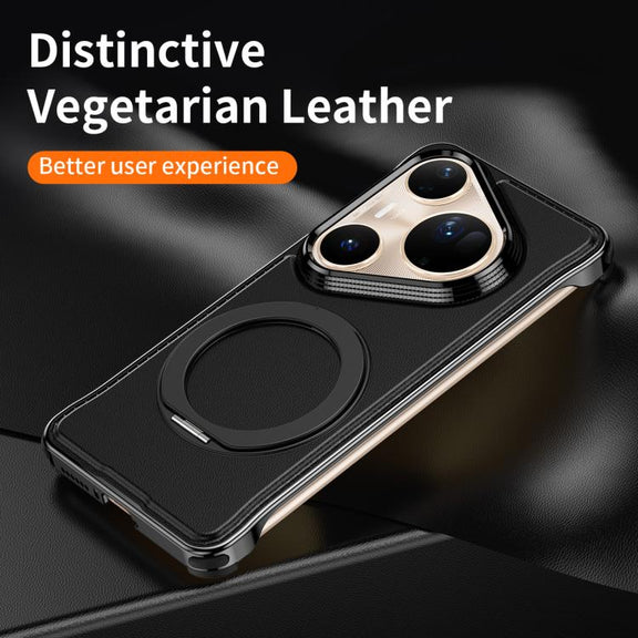 For Huawei Pura 80 Pro 5G Metal Frameless Plain Leather MagSafe Holder Phone Case(Black)
