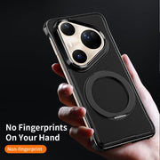 For Huawei Pura 80 Pro 5G Metal Frameless Plain Leather MagSafe Holder Phone Case(Black)