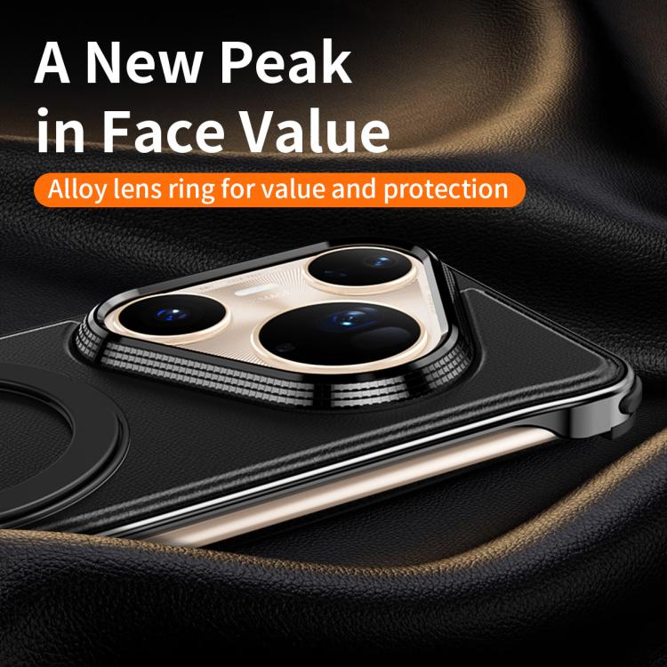 For Huawei Pura 80 Pro 5G Metal Frameless Plain Leather MagSafe Holder Phone Case(Black)