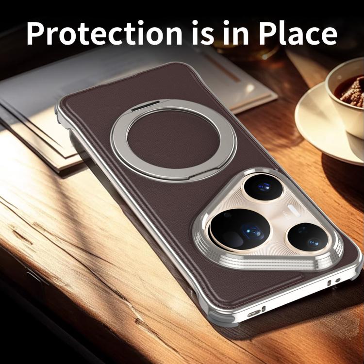 For Huawei Pura 80 Pro 5G Metal Frameless Plain Leather MagSafe Holder Phone Case(Black)