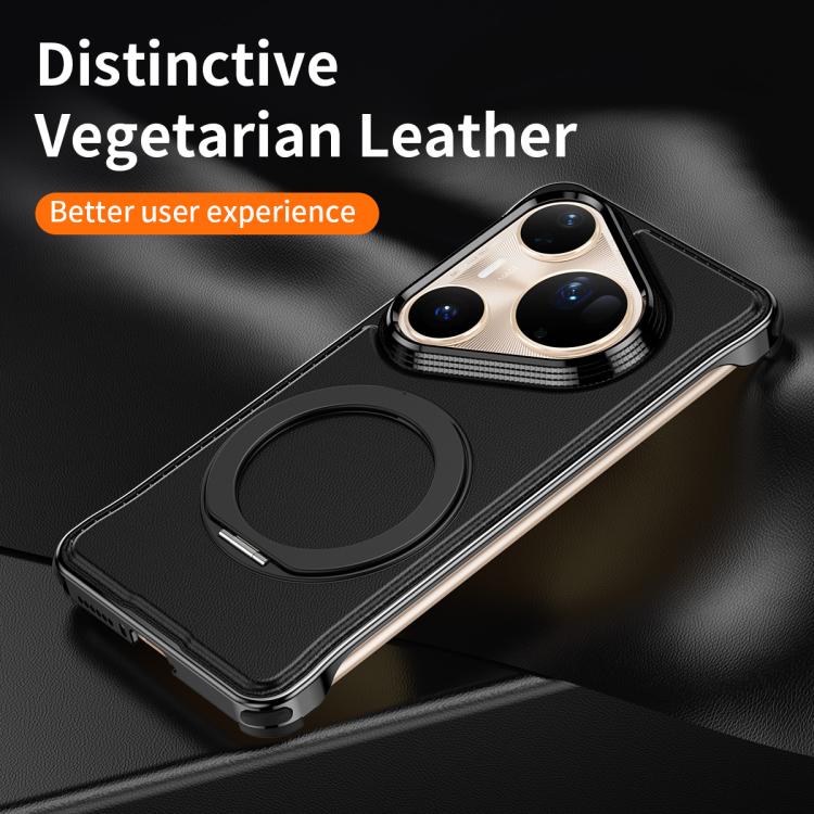For Huawei Pura 80 Pro+ 5G Metal Frameless Plain Leather MagSafe Holder Phone Case(Black)