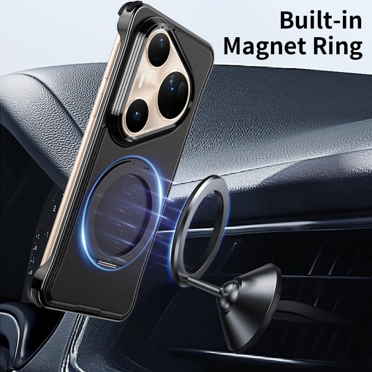 For Huawei Pura 80 Ultra 5G Metal Frameless Plain Leather MagSafe Holder Phone Case(Black)