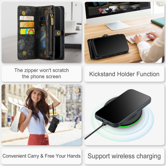 For iPhone 12 mini CaseMe-008 Detachable Multifunctional Wallet Leather Phone Case (Black)