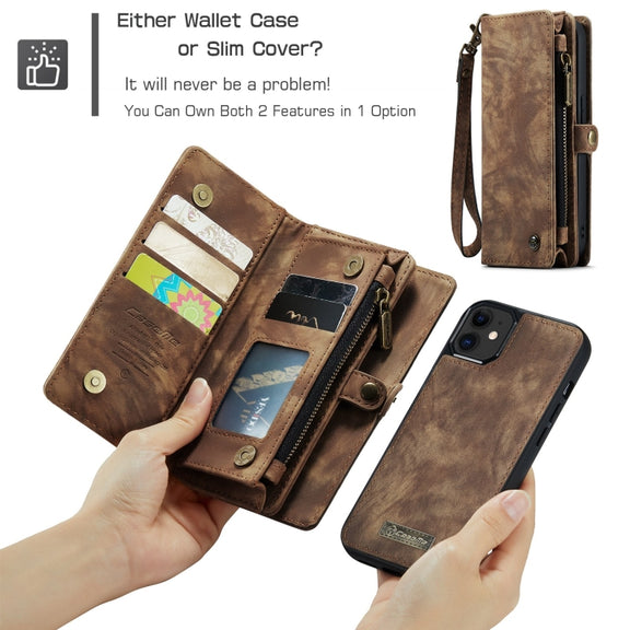 For iPhone 12 mini CaseMe-008 Detachable Multifunctional Wallet Leather Phone Case (Brown)