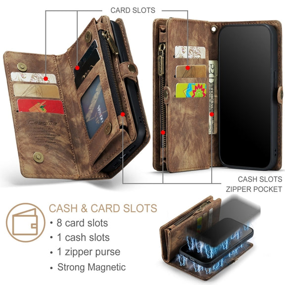 For iPhone 12 mini CaseMe-008 Detachable Multifunctional Wallet Leather Phone Case (Brown)