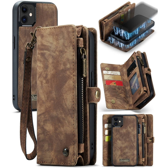 For iPhone 12 mini CaseMe-008 Detachable Multifunctional Wallet Leather Phone Case (Brown)