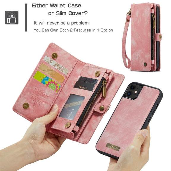 For iPhone 12 mini CaseMe-008 Detachable Multifunctional Wallet Leather Phone Case (Pink)
