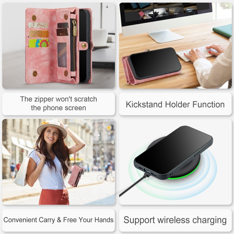 For iPhone 12 mini CaseMe-008 Detachable Multifunctional Wallet Leather Phone Case (Pink)