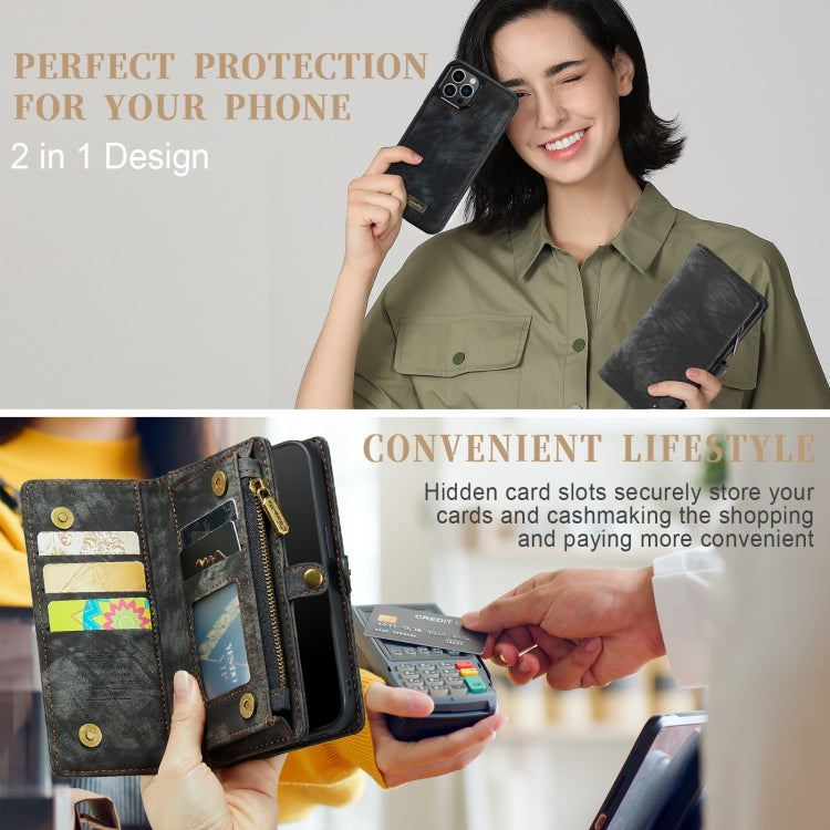 For iPhone 12 Pro Max CaseMe-008 Detachable Multifunctional Wallet Leather Phone Case (Black)