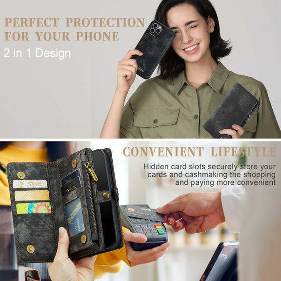 For iPhone 12 Pro Max CaseMe-008 Detachable Multifunctional Wallet Leather Phone Case (Black)