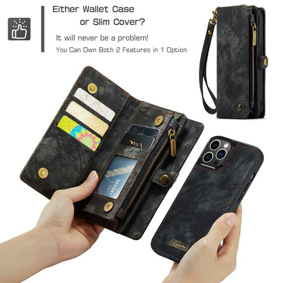 For iPhone 12 Pro Max CaseMe-008 Detachable Multifunctional Wallet Leather Phone Case (Black)