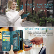 For iPhone 12 Pro Max CaseMe-008 Detachable Multifunctional Wallet Leather Phone Case (Blue)