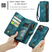 For iPhone 12 Pro Max CaseMe-008 Detachable Multifunctional Wallet Leather Phone Case (Blue)