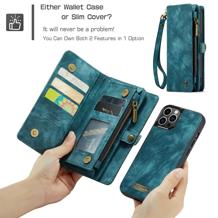 For iPhone 12 Pro Max CaseMe-008 Detachable Multifunctional Wallet Leather Phone Case (Blue)