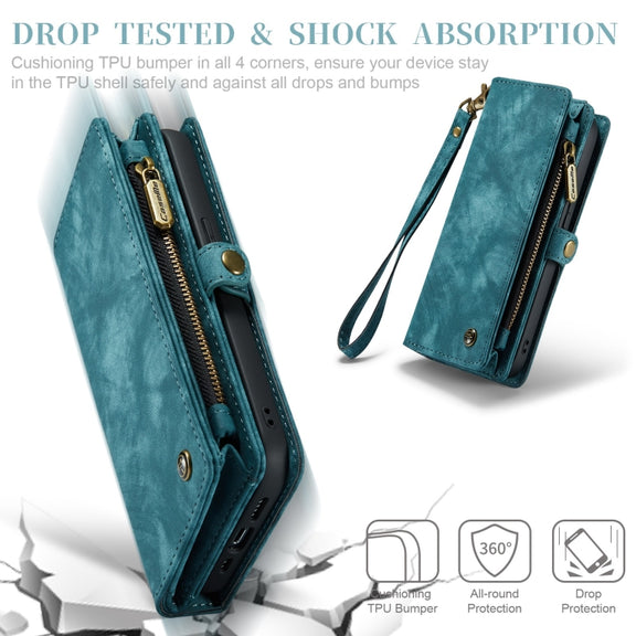 For iPhone 12 Pro Max CaseMe-008 Detachable Multifunctional Wallet Leather Phone Case (Blue)