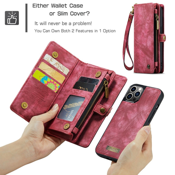 For iPhone 12 Pro Max CaseMe-008 Detachable Multifunctional Wallet Leather Phone Case (Red)