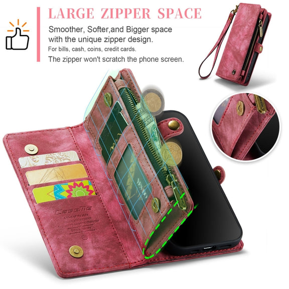 For iPhone 12 Pro Max CaseMe-008 Detachable Multifunctional Wallet Leather Phone Case (Red)