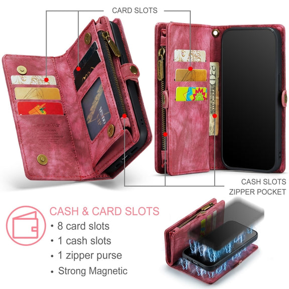 For iPhone 12 Pro Max CaseMe-008 Detachable Multifunctional Wallet Leather Phone Case (Red)