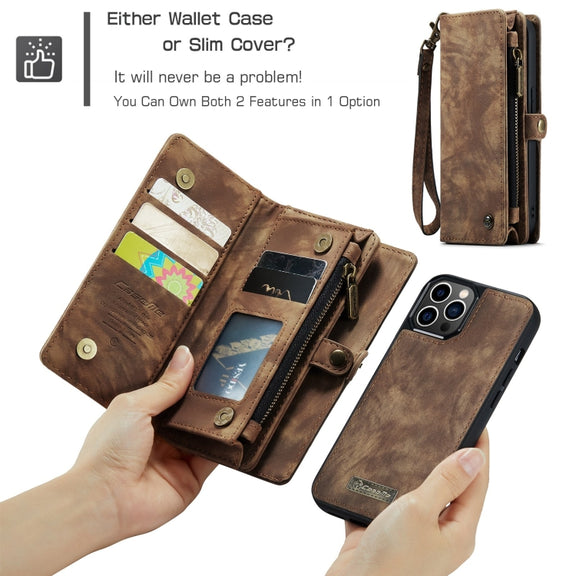 For iPhone 12 Pro Max CaseMe-008 Detachable Multifunctional Wallet Leather Phone Case (Brown)
