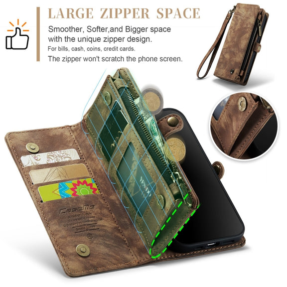 For iPhone 12 Pro Max CaseMe-008 Detachable Multifunctional Wallet Leather Phone Case (Brown)