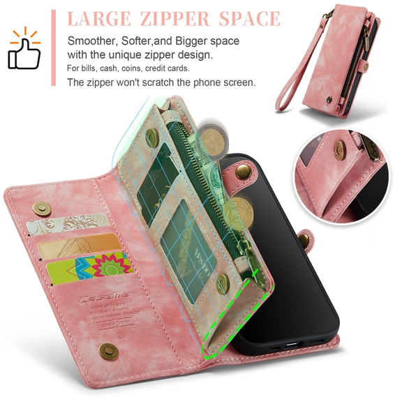 For iPhone 12 Pro Max CaseMe-008 Detachable Multifunctional Wallet Leather Phone Case (Pink)
