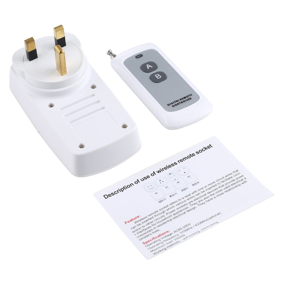 AK-DL220 220V Smart Wireless Remote Control Socket with Remote Control, Plug Type:UK Plug