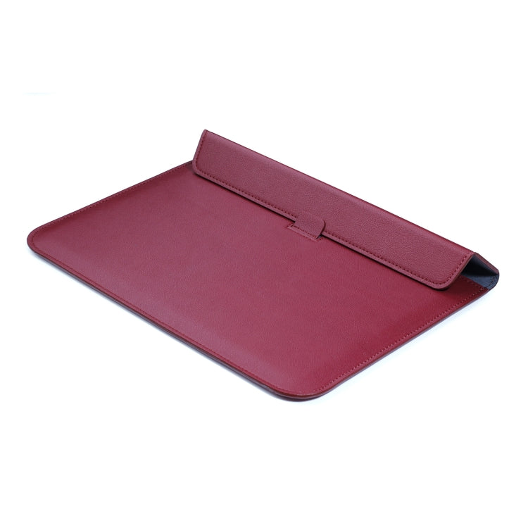 PU Leather Ultra-thin Envelope Bag Laptop Bag for MacBook Air / Pro 13 inch, with Stand Function(Wine Red)