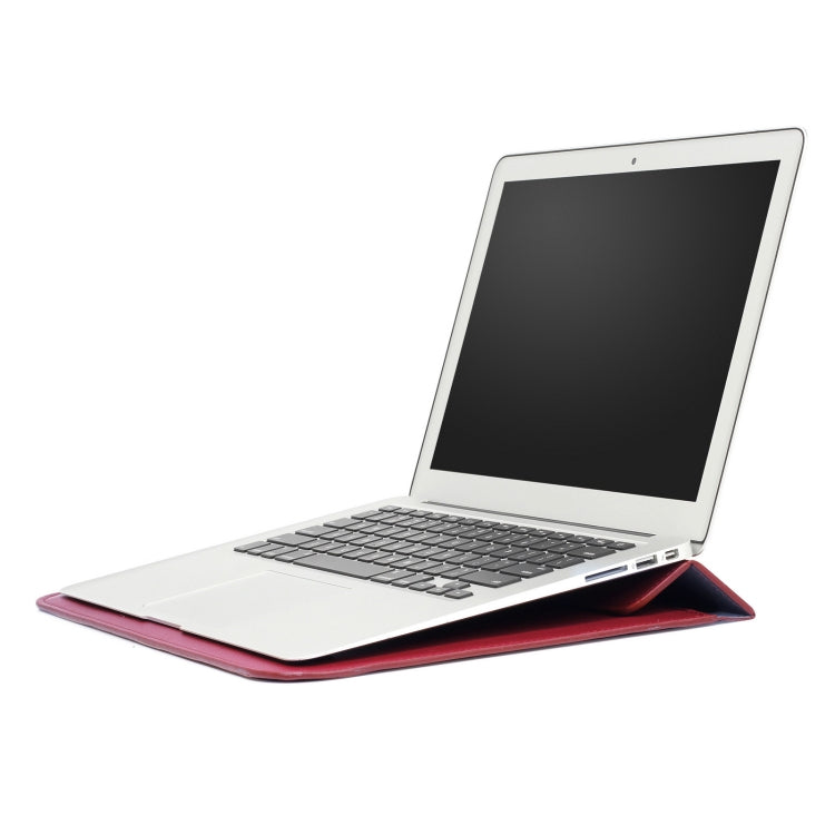 PU Leather Ultra-thin Envelope Bag Laptop Bag for MacBook Air / Pro 13 inch, with Stand Function(Wine Red)