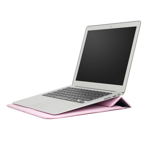 PU Leather Ultra-thin Envelope Bag Laptop Bag for MacBook Air / Pro 15 inch, with Stand Function(Pink)