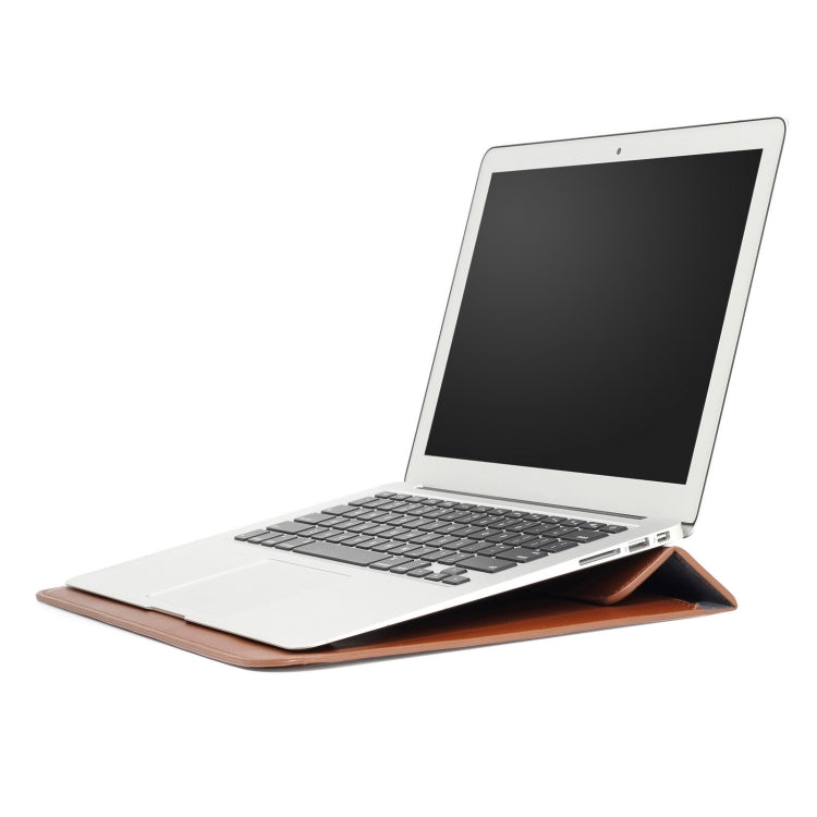 PU Leather Ultra-thin Envelope Bag Laptop Bag for MacBook Air / Pro 15 inch, with Stand Function (Brown)