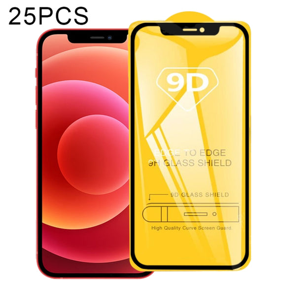 For iPhone 12 mini 25pcs 9D Full Glue Full Screen Tempered Glass Film For  iPhone 12 mini