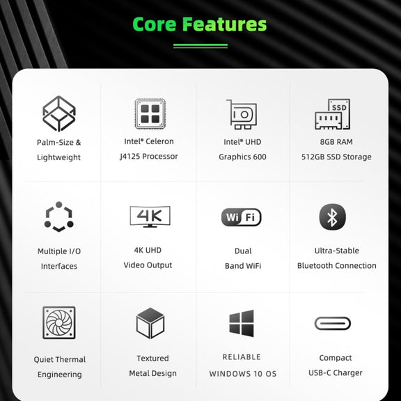 GMK NucBox Windows 10 System Mini PC, Intel Celeron J4125 Quad Core 64bit 14nm 2GHz-2.7GHz, Support WiFi & Bluetooth & RJ45, 8GB+128GB,EU Plug