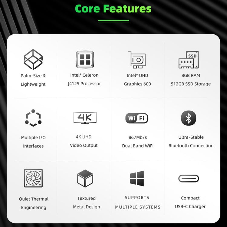 GMK NucBox Windows 10 System Mini PC, Intel Celeron J4125 Quad Core 64bit 14nm 2GHz-2.7GHz, Support WiFi & Bluetooth & RJ45, 8GB+128GB,EU Plug