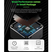 GMK NucBox Windows 10 System Mini PC, Intel Celeron J4125 Quad Core 64bit 14nm 2GHz-2.7GHz, Support WiFi & Bluetooth & RJ45, 8GB+128GB,EU Plug