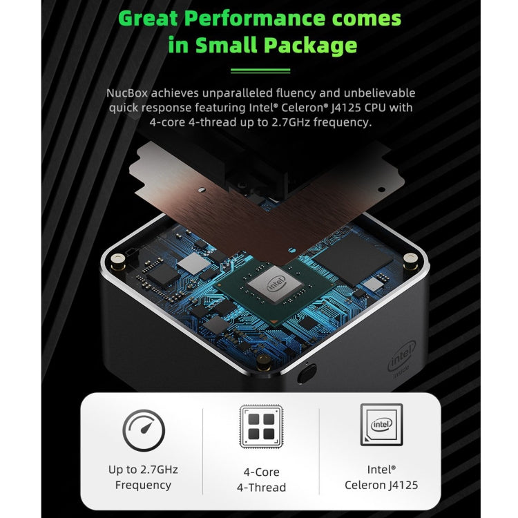 GMK NucBox Windows 10 System Mini PC, Intel Celeron J4125 Quad Core 64bit 14nm 2GHz-2.7GHz, Support WiFi & Bluetooth & RJ45, 8GB+128GB,EU Plug