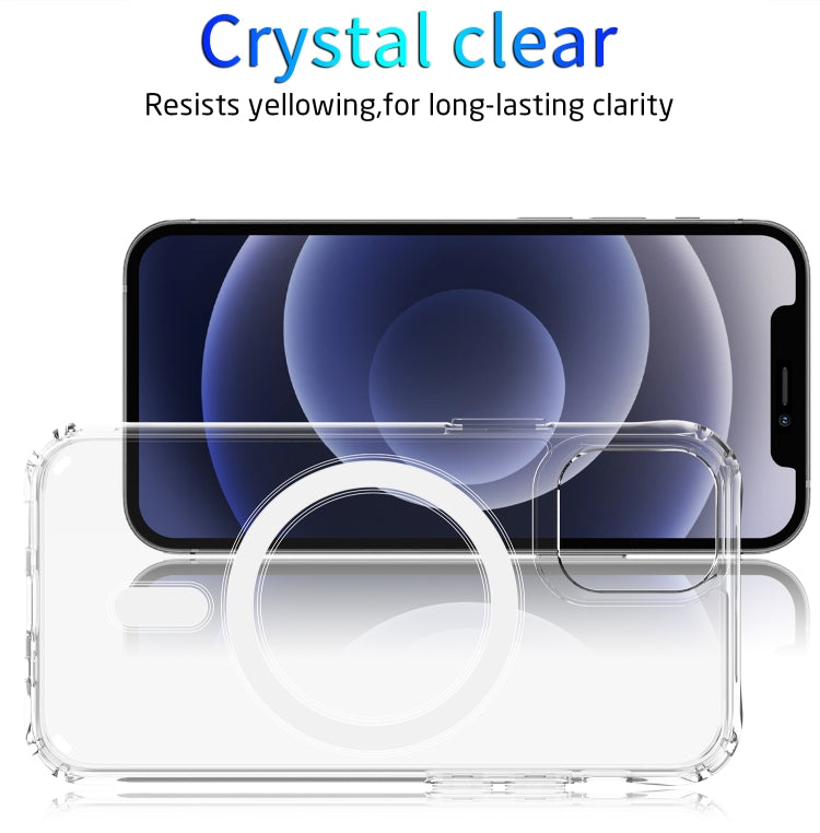 For iPhone 12 Pro Max Magsafe Case Magnetic Ring Clear Crystal Acrylic +TPU Four-corner Airbag Shockproof Case(Transparent)
