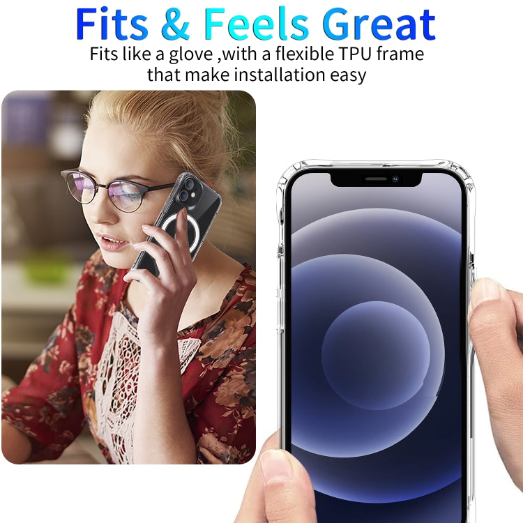 For iPhone 12 Pro Max Magsafe Case Magnetic Ring Clear Crystal Acrylic +TPU Four-corner Airbag Shockproof Case(Transparent)