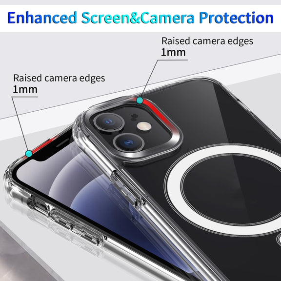 For iPhone 12 Pro Max Magsafe Case Magnetic Ring Clear Crystal Acrylic +TPU Four-corner Airbag Shockproof Case(Transparent)