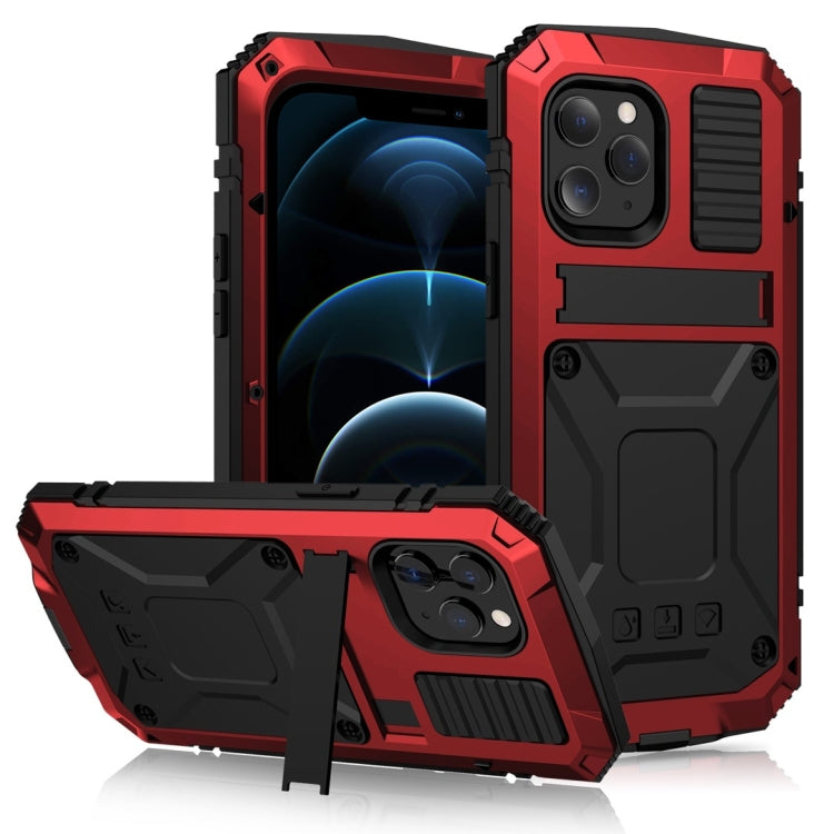 For iPhone 12 Pro Max R-JUST Shockproof Water-resistant Dust-proof Metal + Silicone Protective Case with Holder(Red)