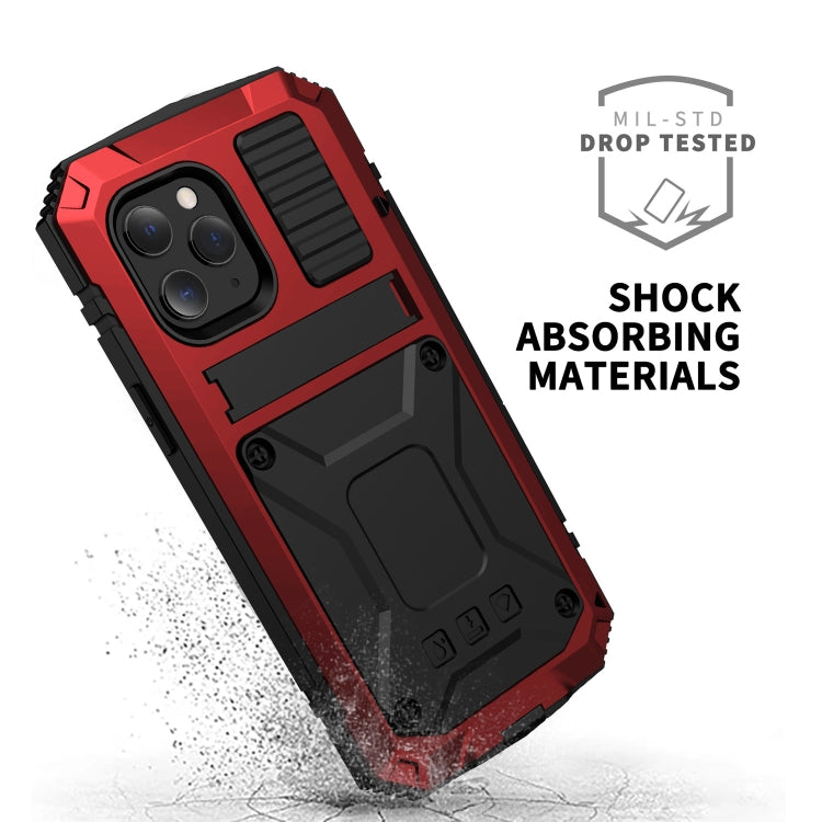 For iPhone 12 Pro Max R-JUST Shockproof Water-resistant Dust-proof Metal + Silicone Protective Case with Holder(Red)